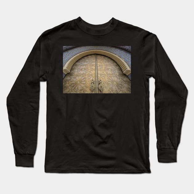 Golden door of the Royal Palace in Fez, Morocco Long Sleeve T-Shirt by mitzobs